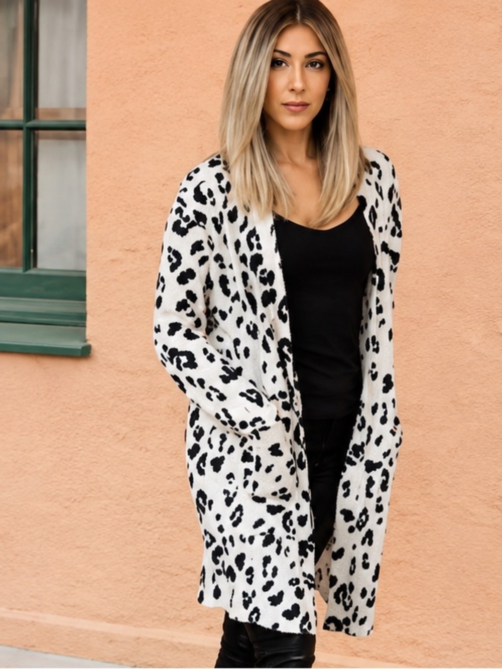 Kim & Cami Women’s S B&W Animal Print Soft Ribbed Open-Front Hooded Cardigan NWT